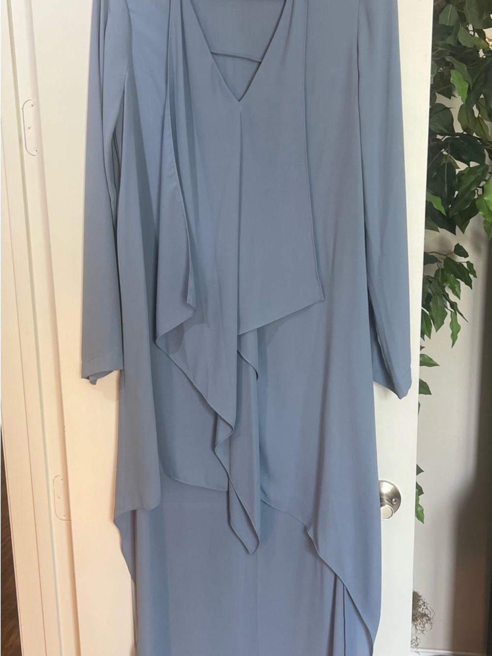 BCBGMaxAzria Dusty Blue Layered V-Neck High-Low Dress